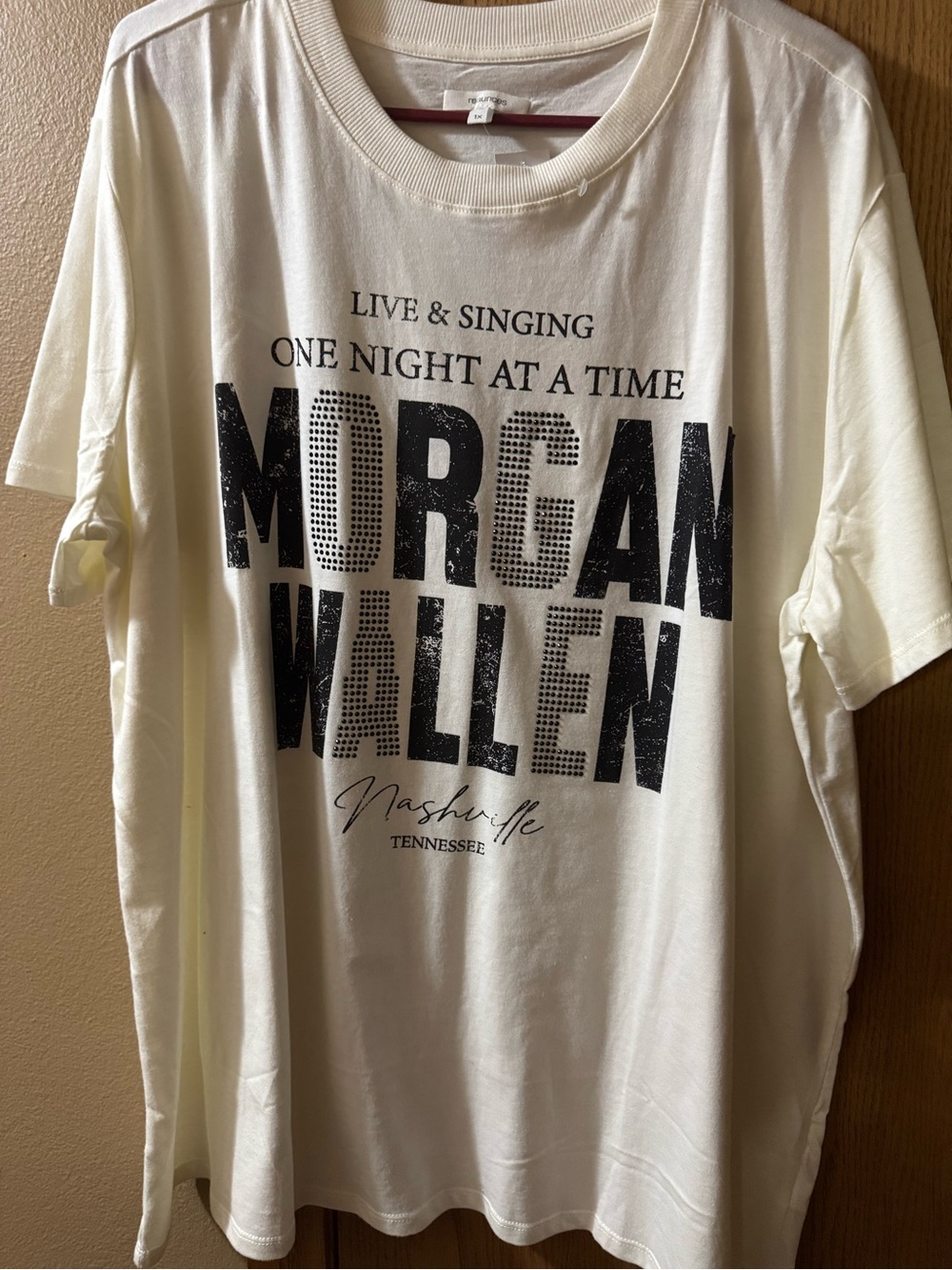 Maurices Cream Short Sleeve Morgan Wallen Graphic Tee, Black Print /Rhinestones.
